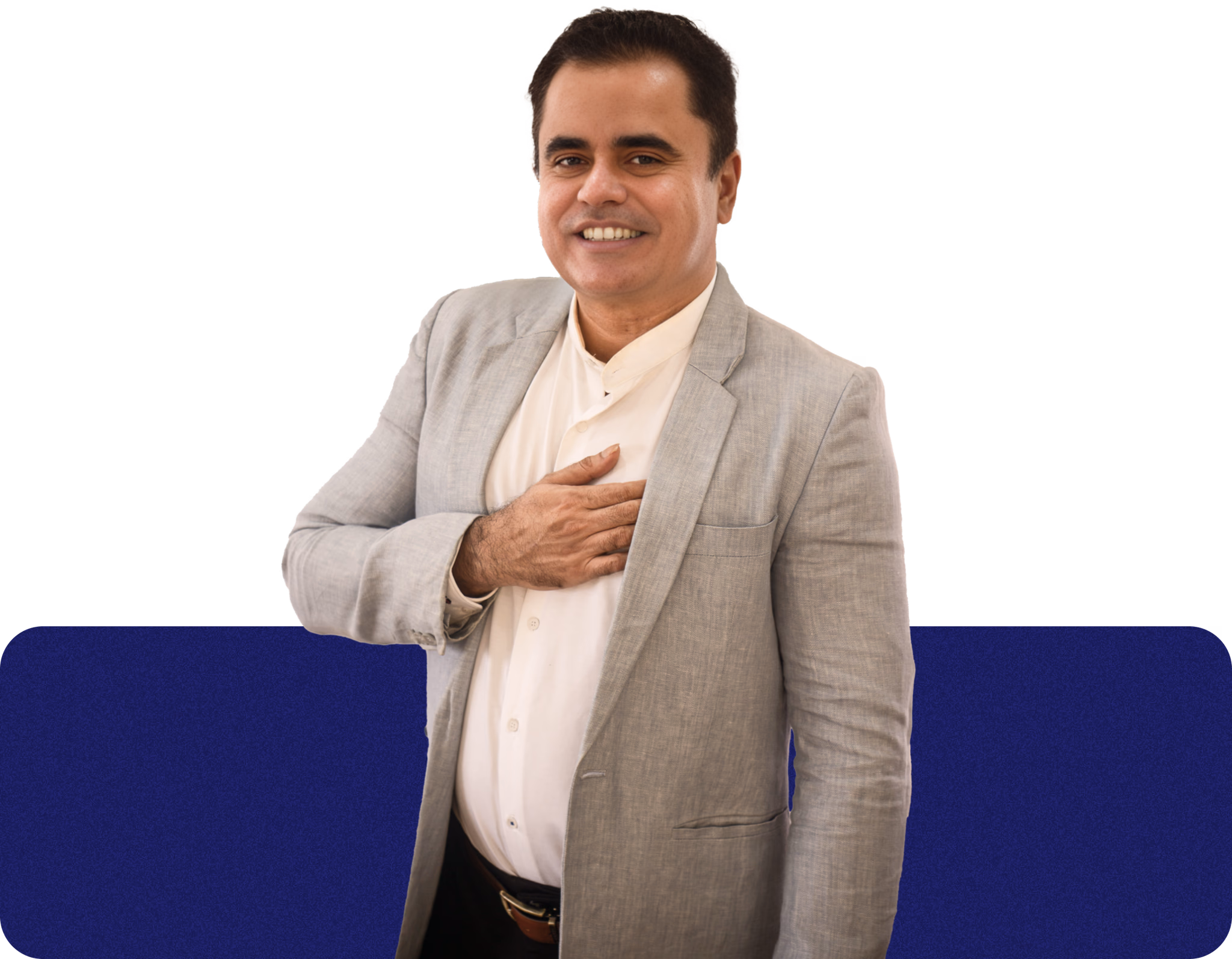 V S Ambaasuthan, Excellence Coach, standing with a hand on his chest